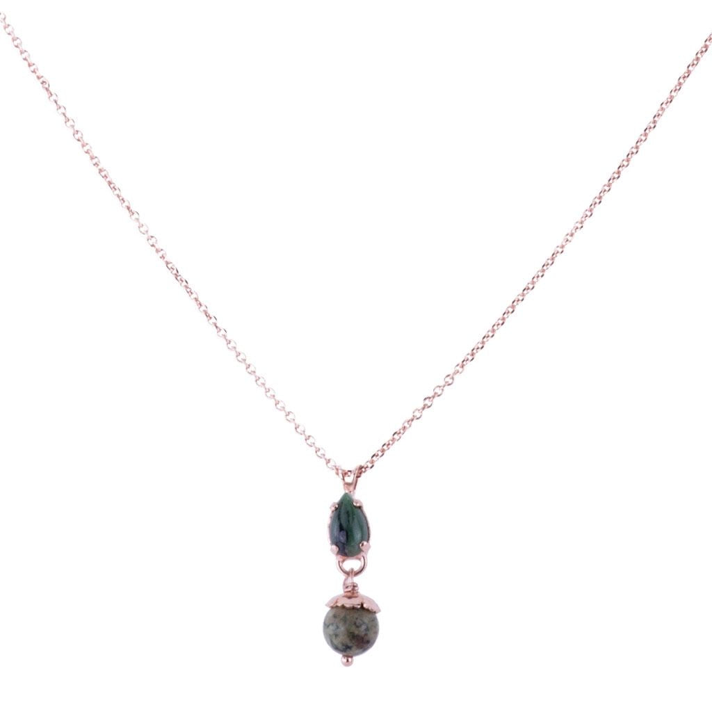 Small Pear Pendant with Drop in "Deep Forest" - Rose Gold