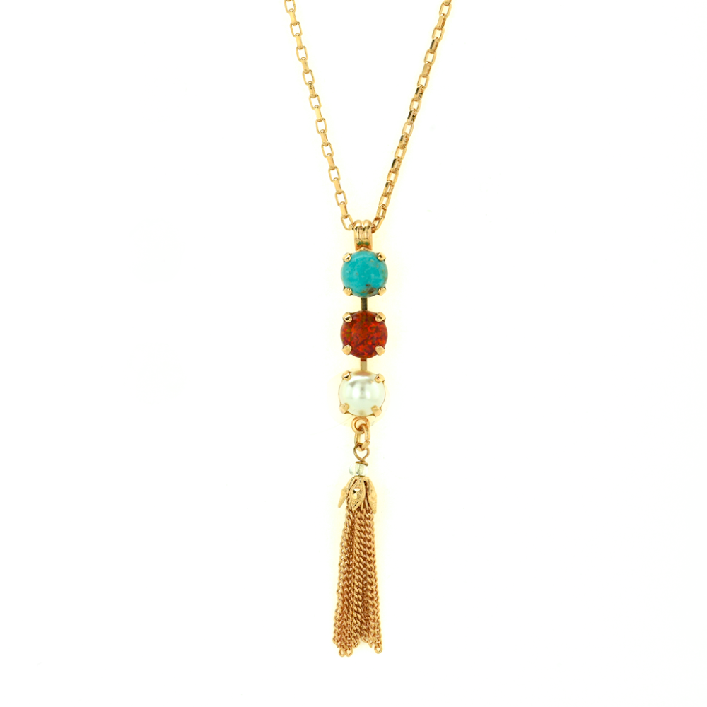 Medium Three Stone Pendant with Tassel in "Happiness-Turquoise" *Preorder*