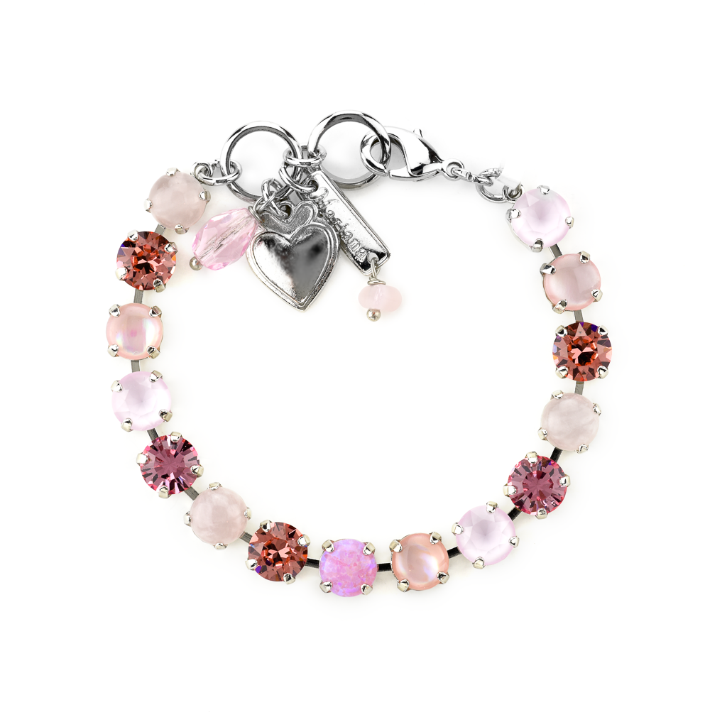 Silver Rose Heart Charm Bracelet - Pink