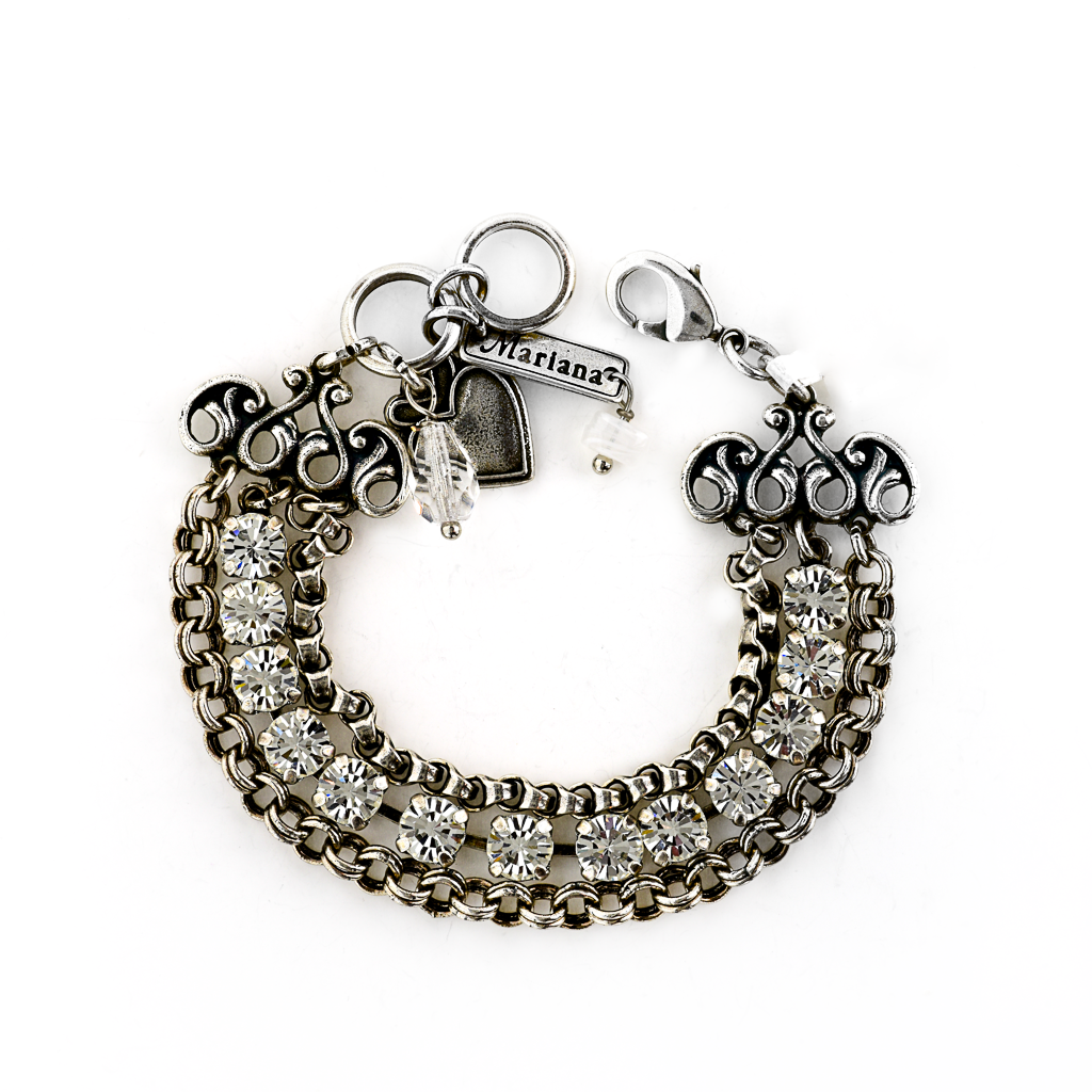 Triple Row Bracelet with Petite Stones and Chain in "On a Clear Day" *Custom*