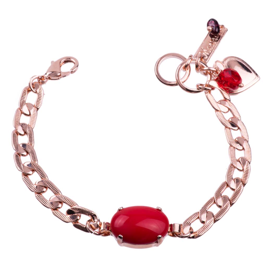 Large Oval Stone and Chain Bracelet in "Red Coral"  *Custom*