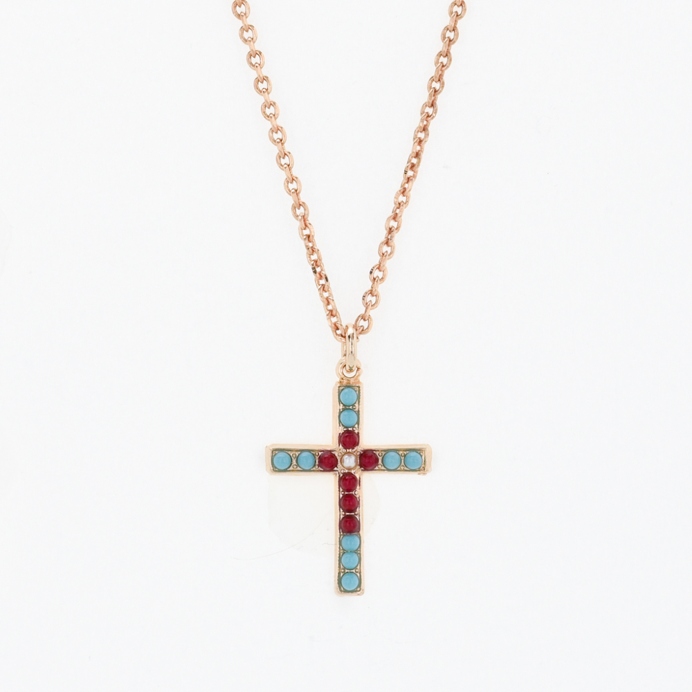 Petite Cross Pendant with Briolette  in "Happiness" *Preorder*