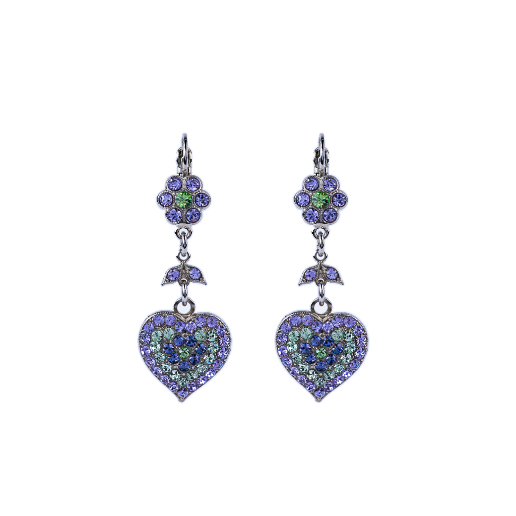 Flower and Heart Dangle Leverback Earrings in "Matcha" *Preorder*