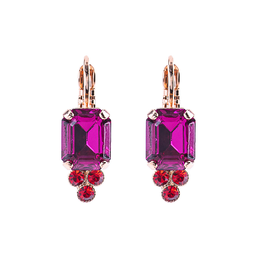 Petite Emerald Cut and Trio Cluster Leverback Earrings in "Hibiscus" *Preorder*