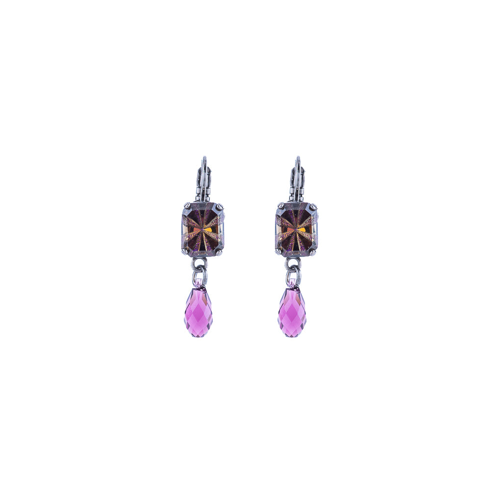 Petite Emerald Cut and Dangle Leverback Earrings in "Wildberry" *Preorder*