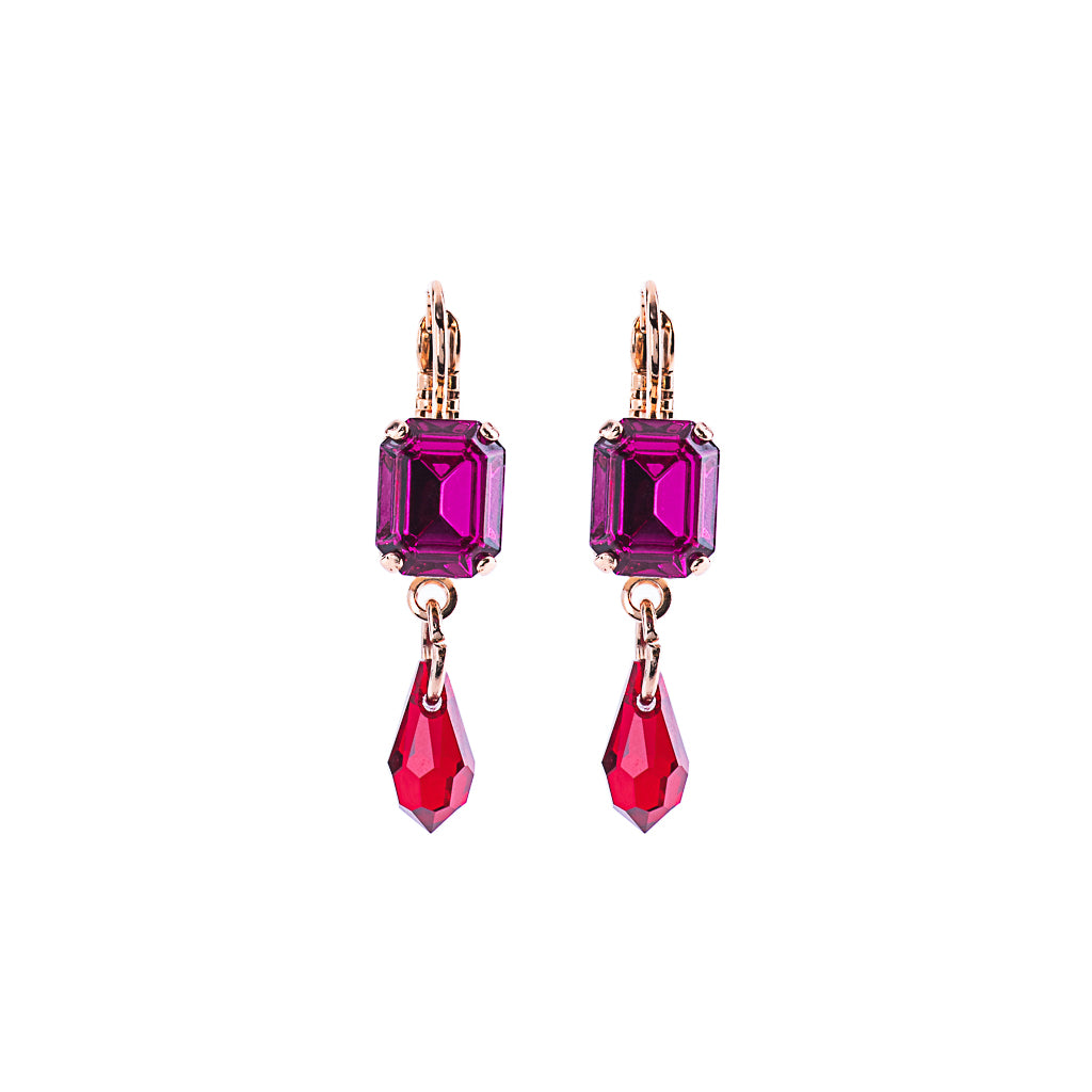 Petite Emerald Cut and Dangle Leverback Earring in "Hibiscus" *Preorder*