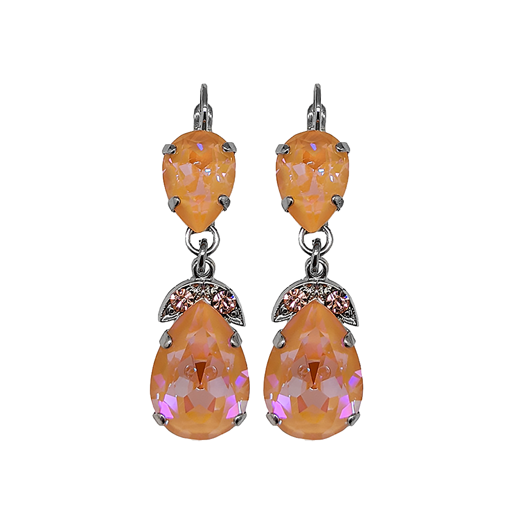 Double Pear Embellished Leverback Earrings in Sun-Kissed "Peach" *Custom*