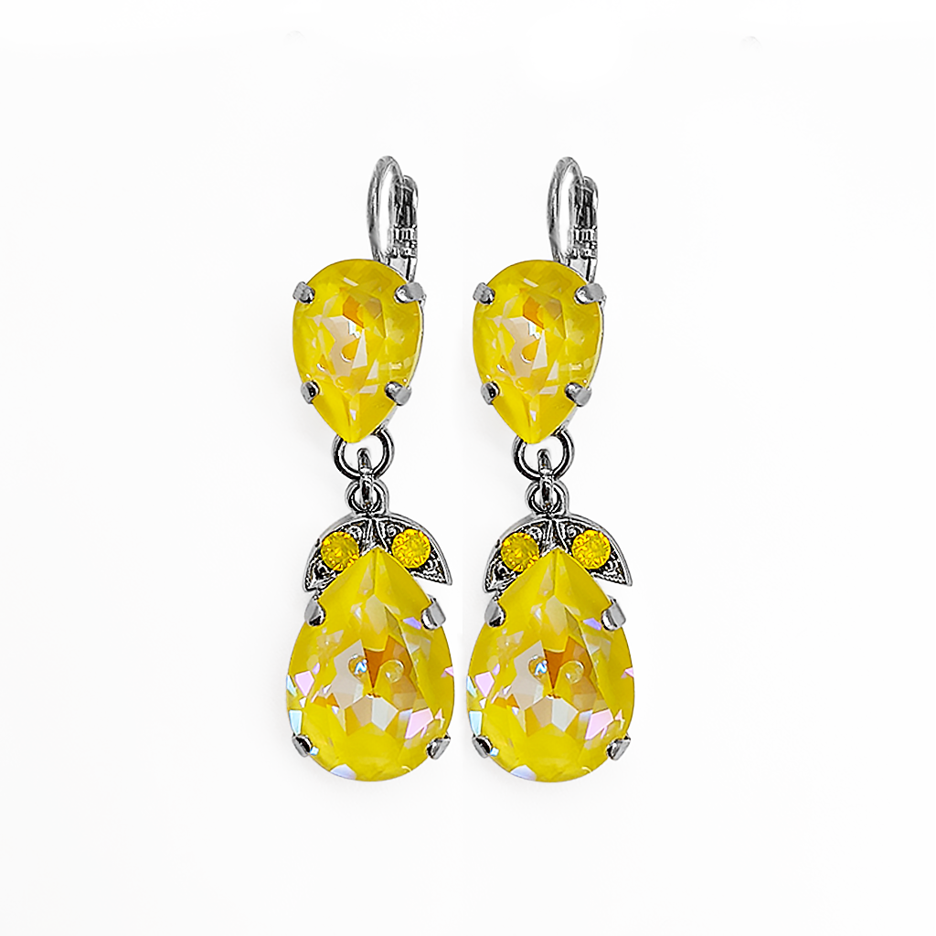 Double Pear Embellished Leverback Earrings in Sun-Kissed "Sunshine" *Preorder*
