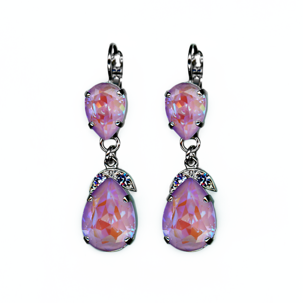 Double Pear Embellished Leverback Earrings in Sun-Kissed "Lavender" *Custom*