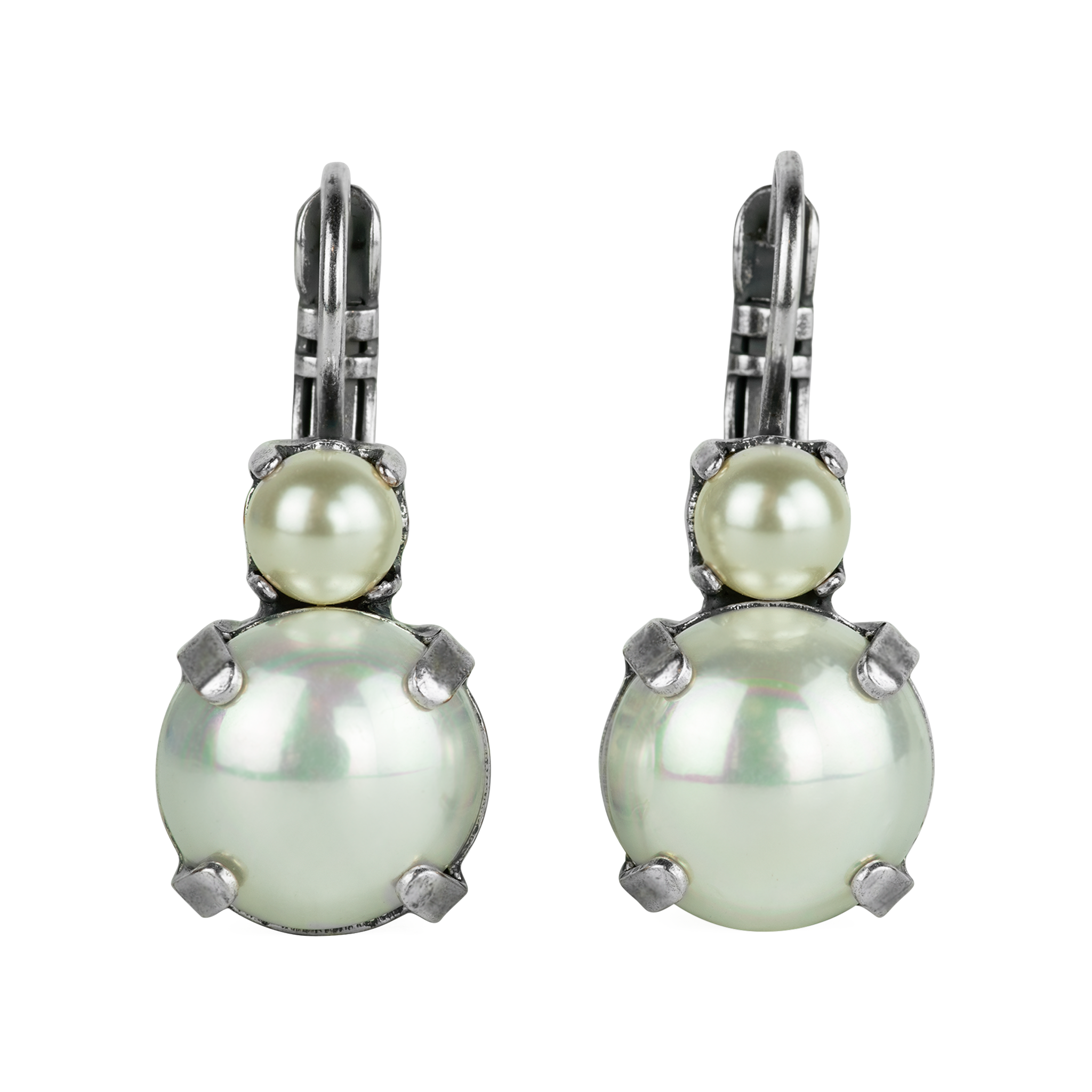 Large Double Stone Leverback Earrings in "Pearl" *Custom*