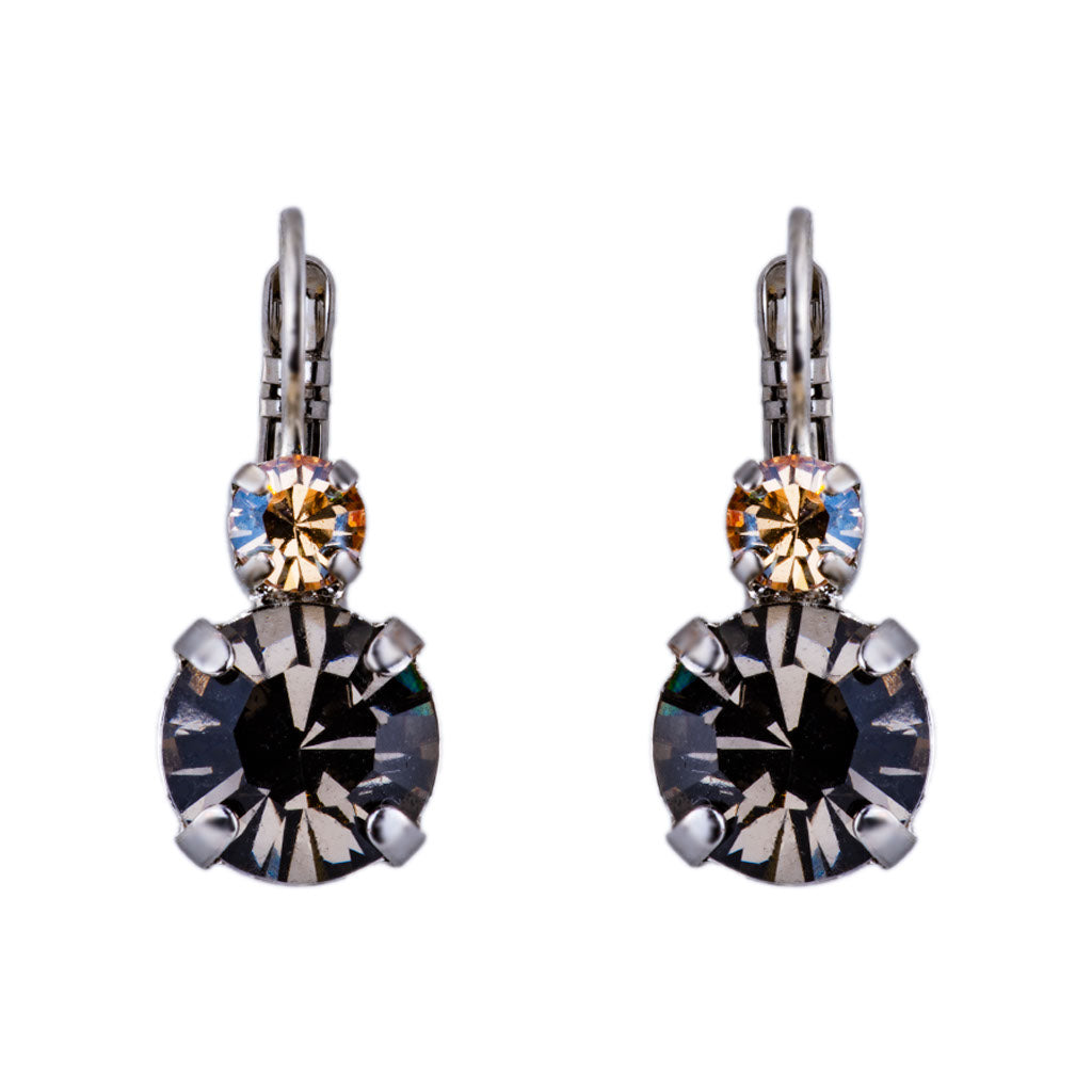 Large Double Stone Leverback Earrings in "Black Orchid" - Rhodium