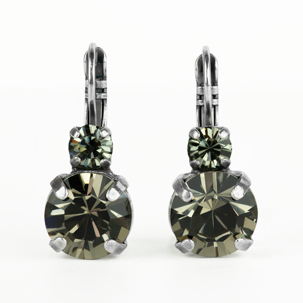 Large Double Stone Leverback Earrings in "Black Diamond" *Custom*
