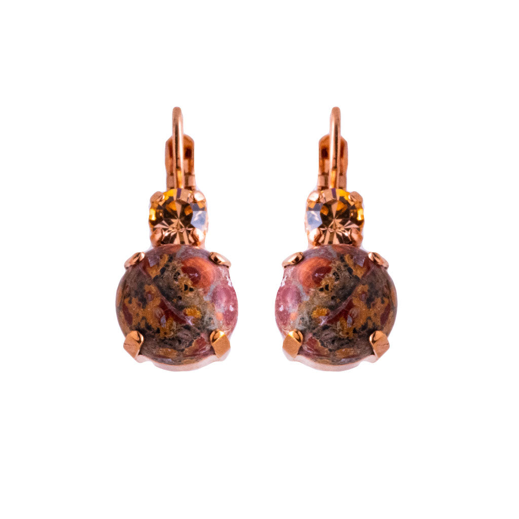 Large Double Stone Leverback Earrings in "Light Peach and Leopard Skin" *Custom*
