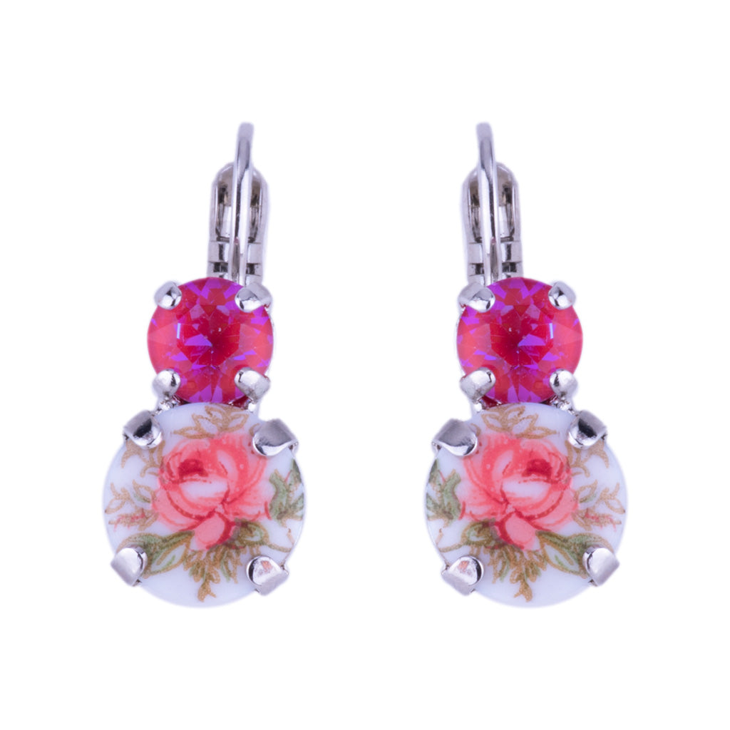 Large Double Stone Leverback Earrings "Sun-Kissed Blush & Painted Flower" *Custom*