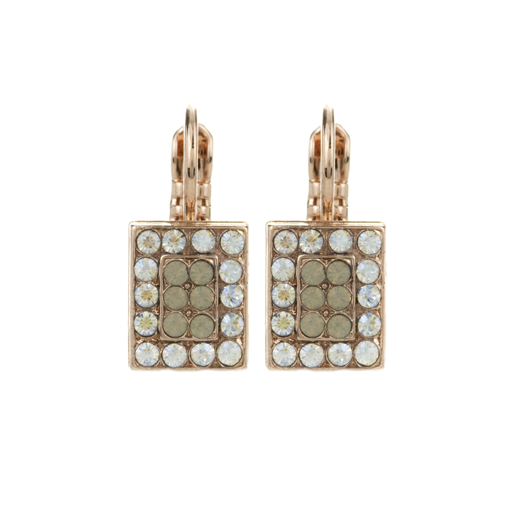 Rectangle Pavé Leverback Earrings in "Peace" - Rose Gold