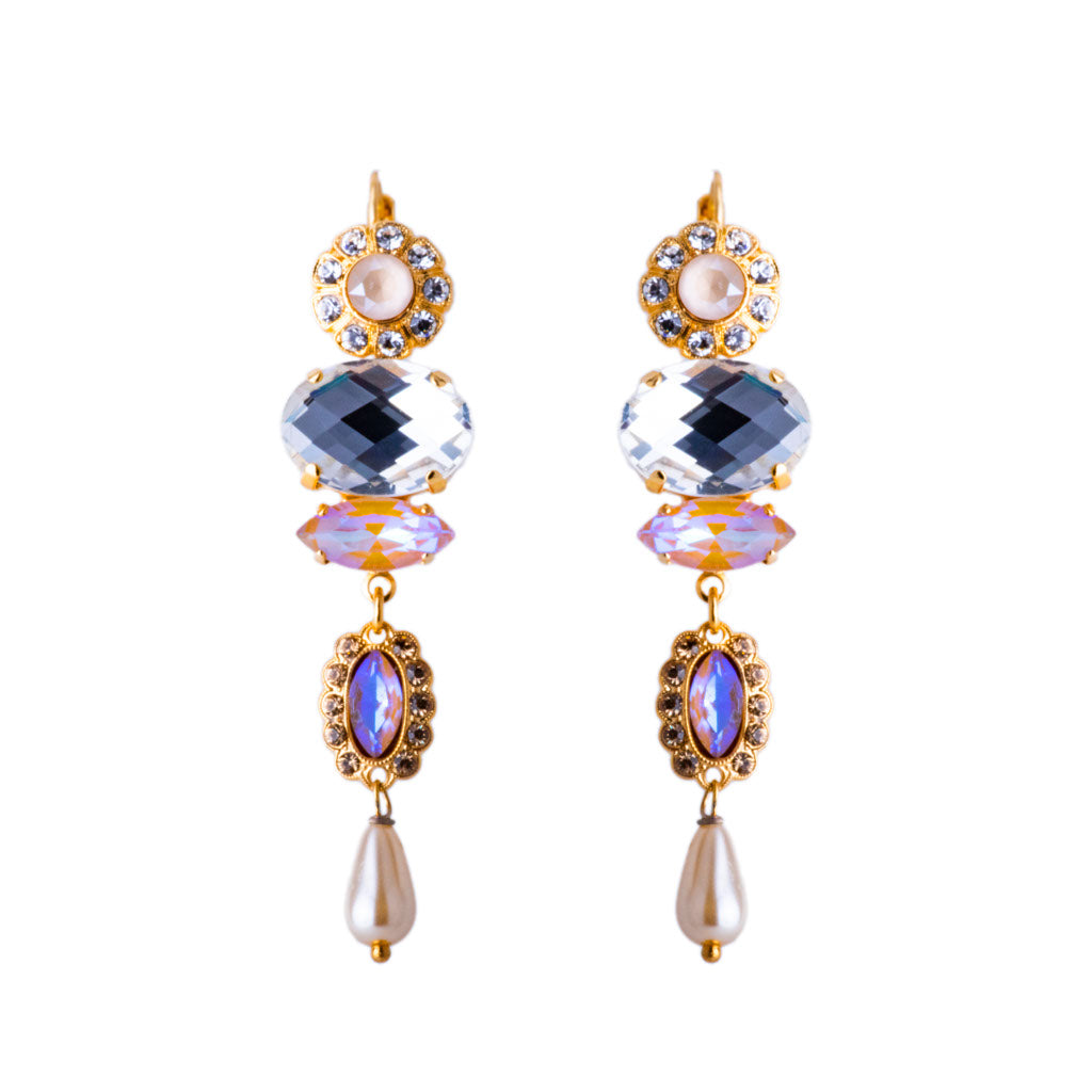 Ornate Marquise and Dangle Leverback Earrings in "Butter Pecan" *Preorder*