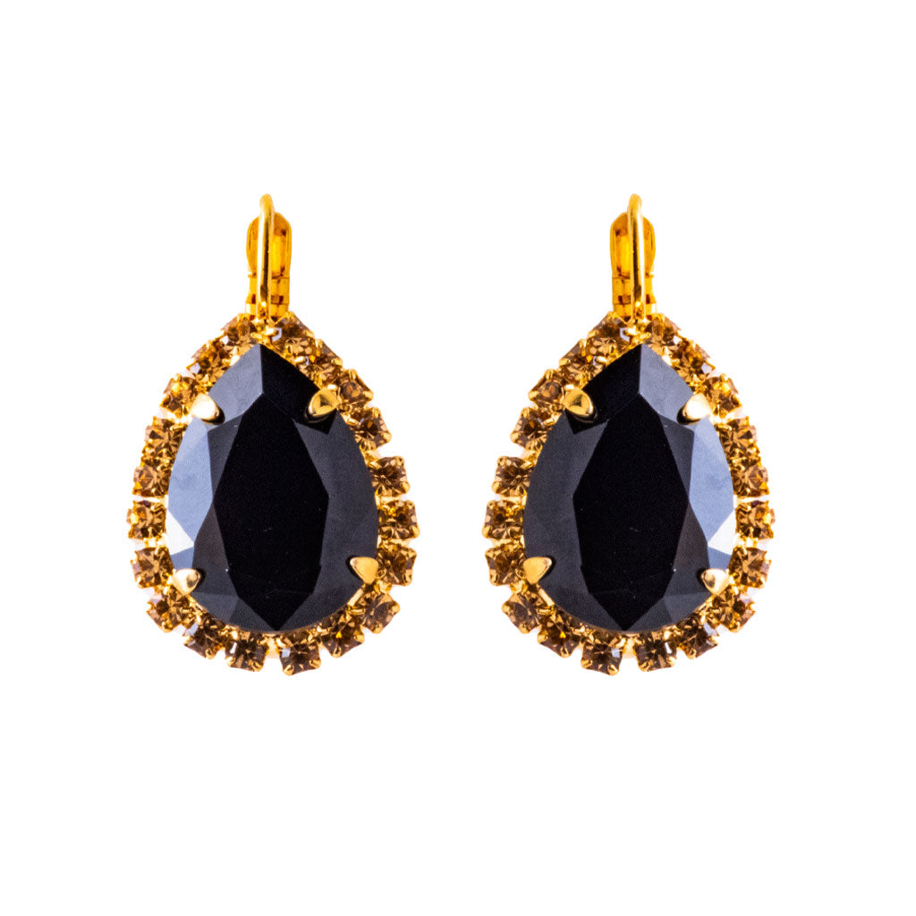 Large Halo Pear Leverback Earrings in "Golden Shadow and Jet" *Preorder*