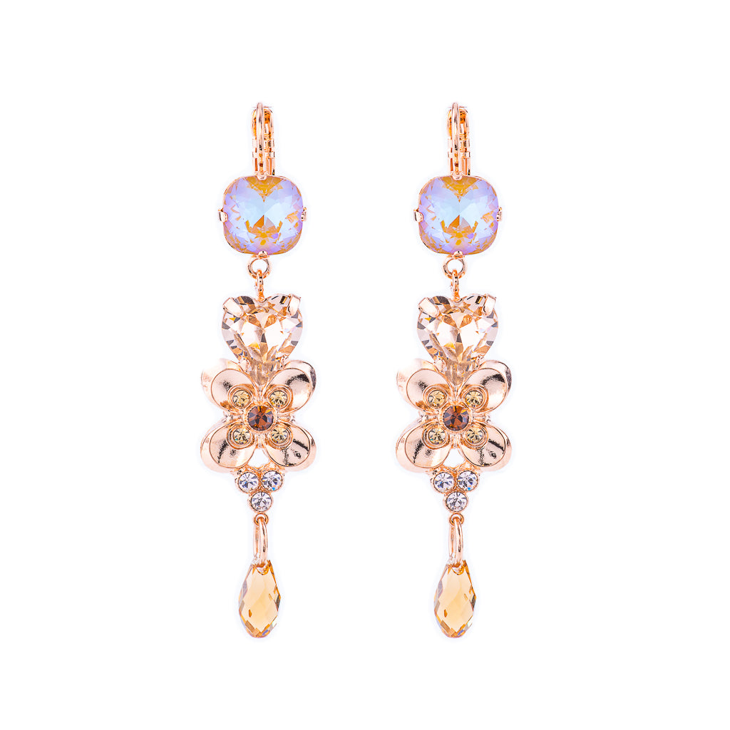 Heart and Flower Dangle Leverback Earrings in "Chai" *Preorder*