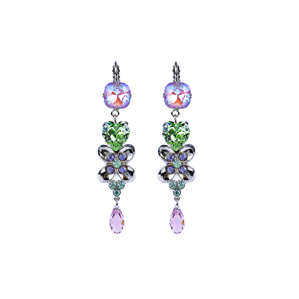 Heart and Flower Dangle Leverback Earrings in "Matcha" *Preorder*
