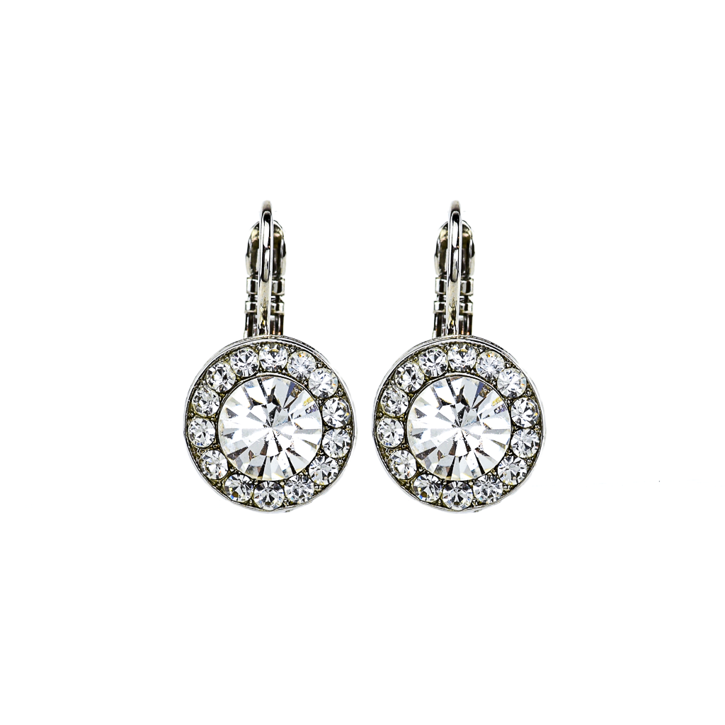 Medium Pavé Leverback Earrings in Clear - Rhodium