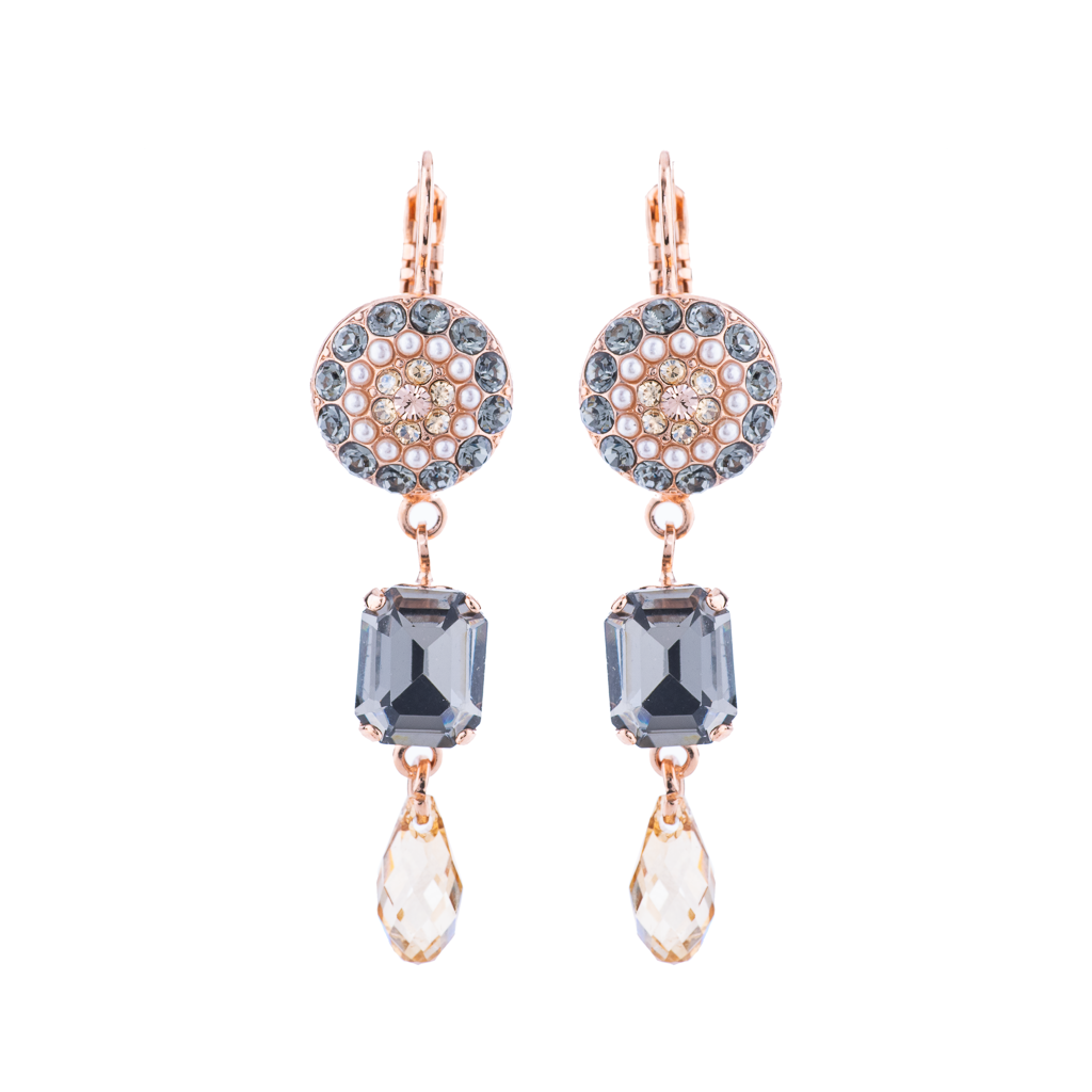 Round Pavé and Emerald Cut Leverback Earrings in "Earl Grey" *Preorder*