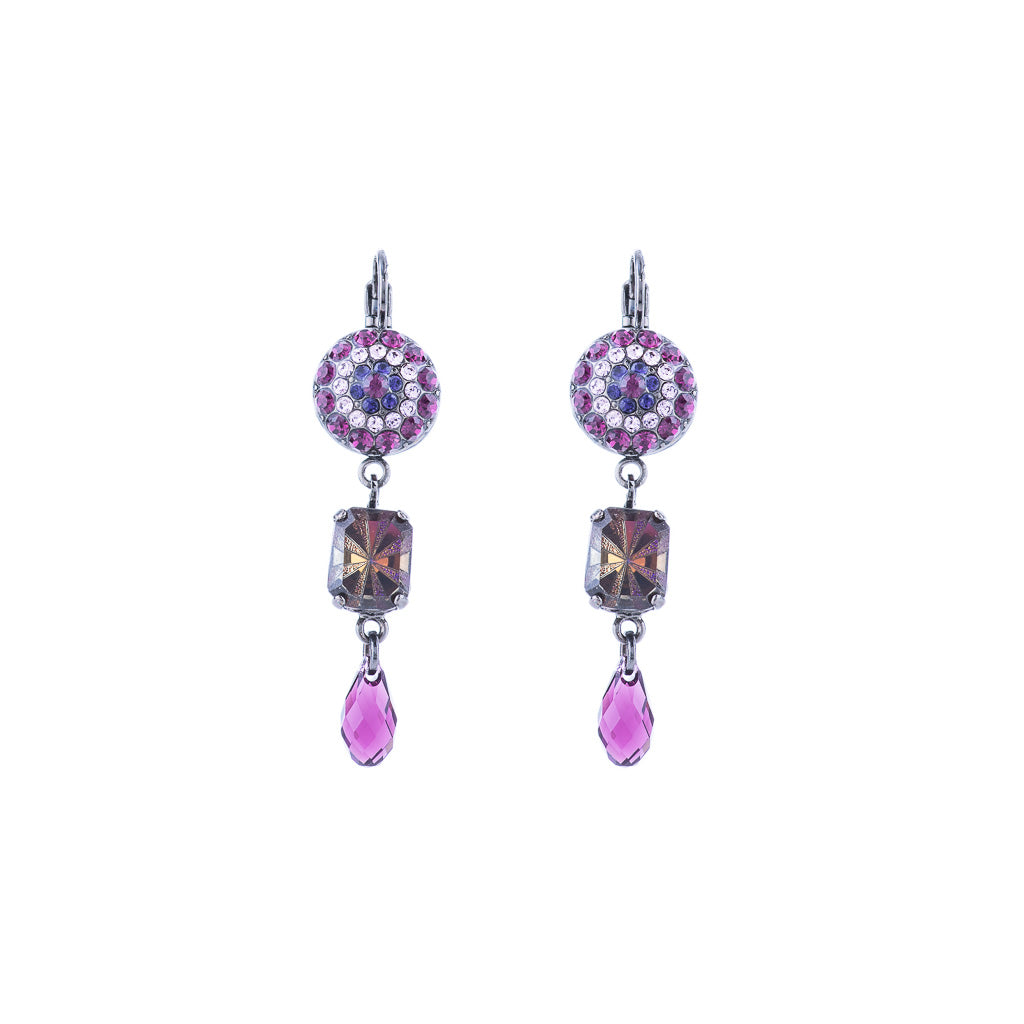 Round Pavé and Emerald Cut Leverback Earrings in "Wildberry" *Preorder*