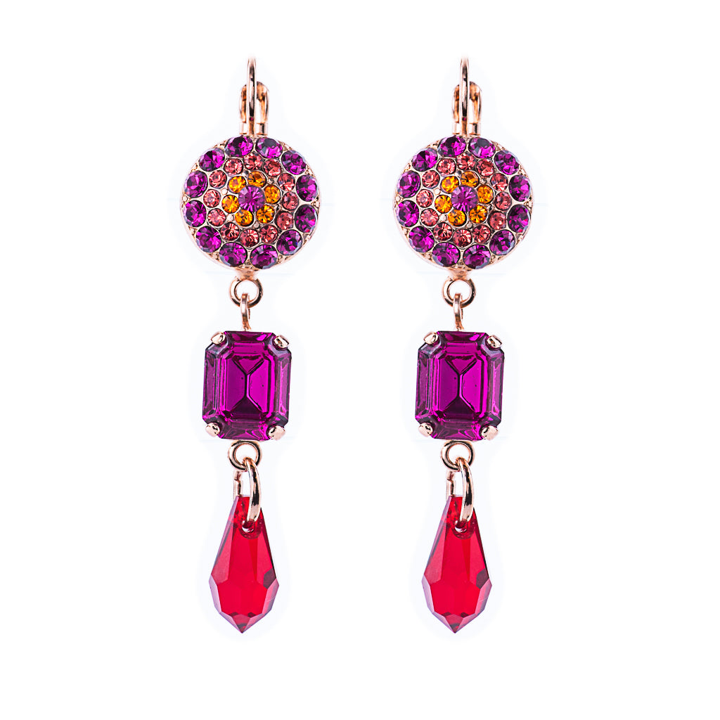Round Pavé and Emerald Cut Leverback Earrings in "Hibiscus" *Preorder*