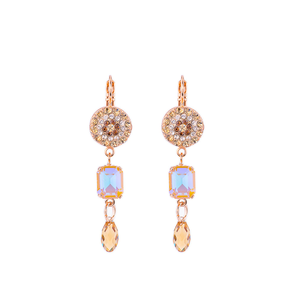 Round Pavé and Emerald Cut Leverback Earrings in "Chai" *Preorder*