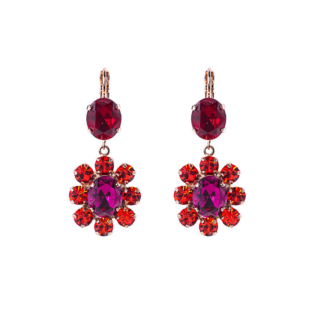 Large Halo Oval Dangle Leverback Earrings in "Hibiscus" *Preorder*