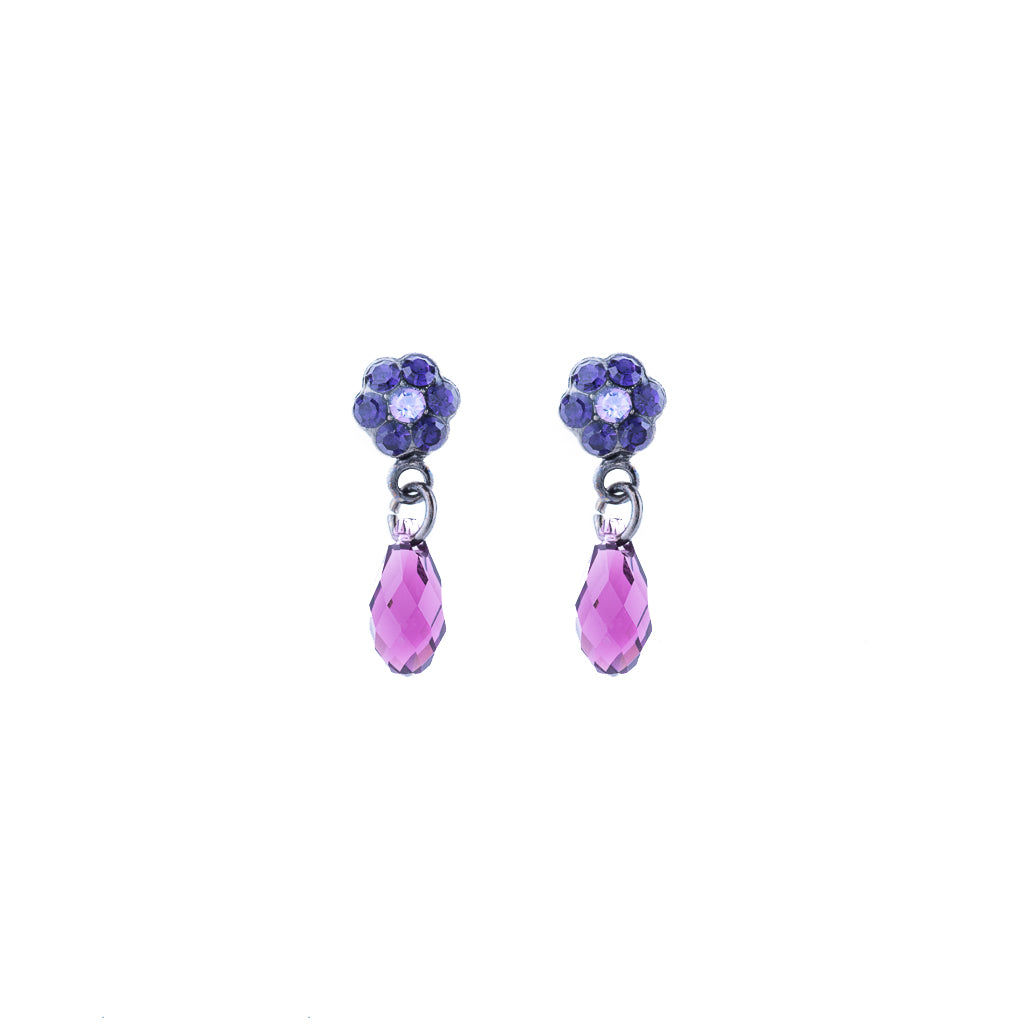 Petite Flower Post Earrings with Briolette in "Wildberry" *Preorder*