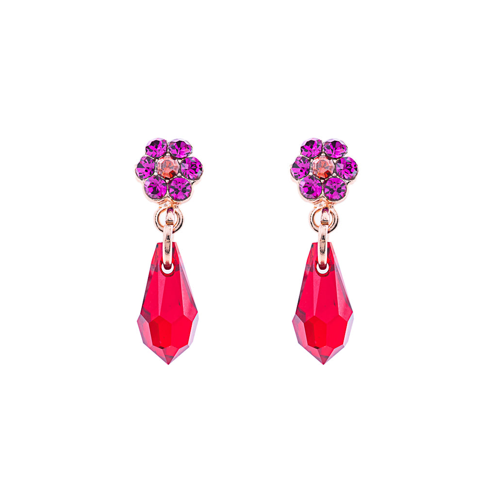 Petite Flower Post Earrings with Briolette in "Hibiscus" *Preorder*
