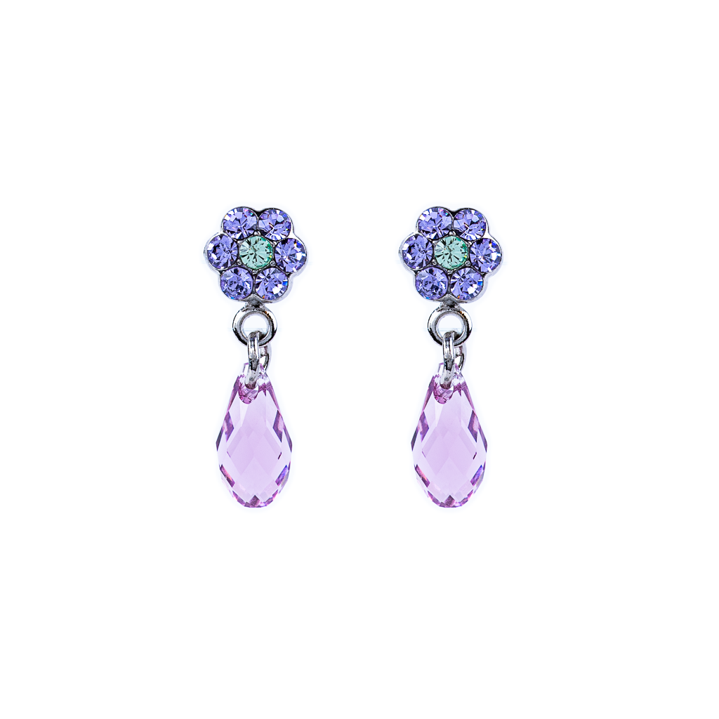 Petite Flower Post Earrings with Briolette in "Matcha" *Preorder*