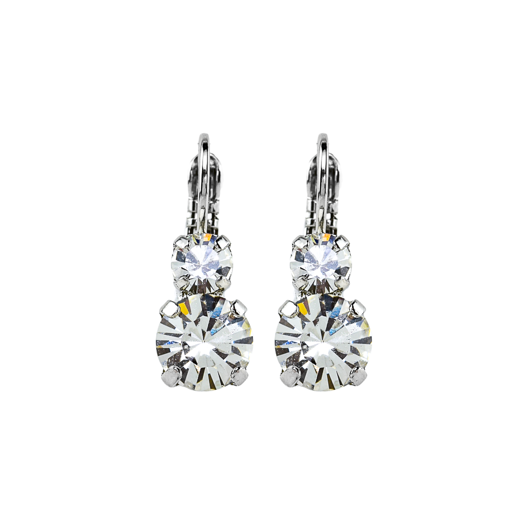 Medium Double Stone Leverback Earrings in "On a Clear Day" - Rhodium