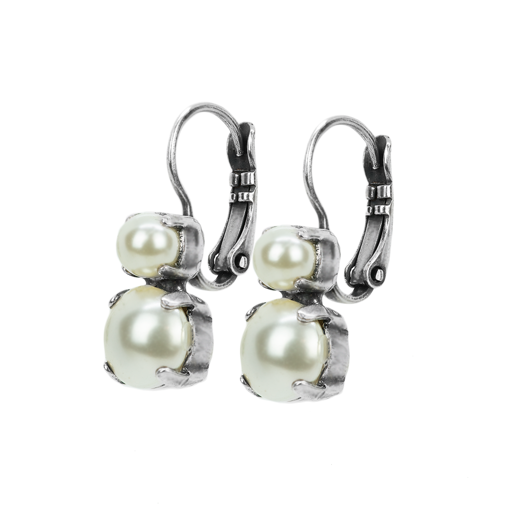 Medium Double Stone Leverback Earrings in "Cream Pearl" *Preorder*