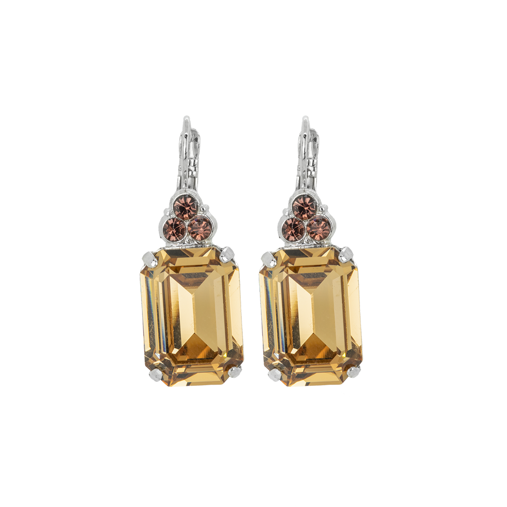 Large Emerald Cut Leverback Earring with Round Top Stones "Meadow Brown" *Preorder*