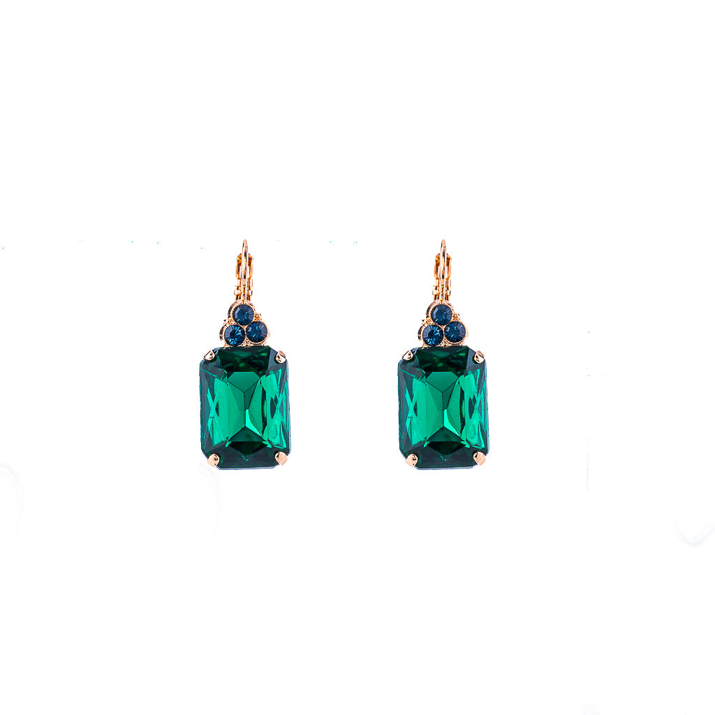 Large Emerald Cut Leverback Earring with Round Top Stones "Chamomile" *Custom*