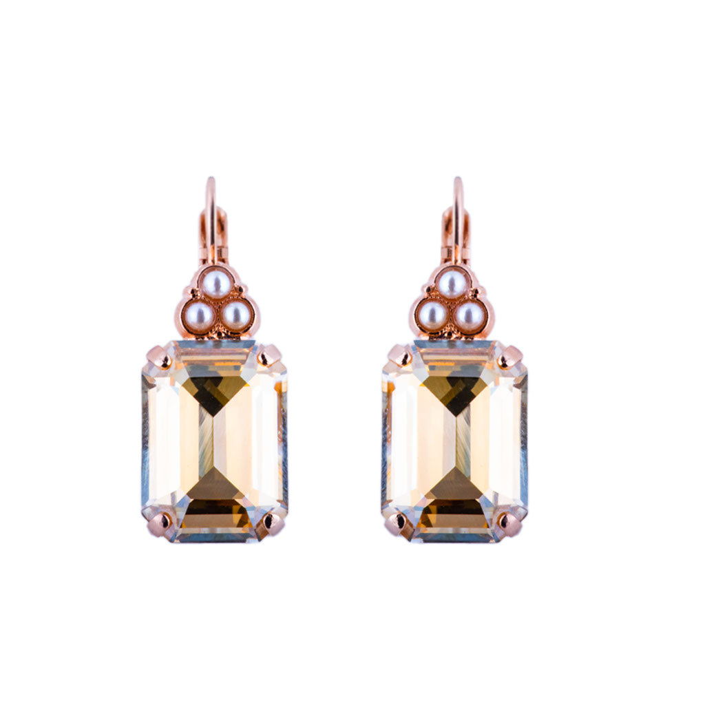 Large Emerald Cut Leverback Earring with Round Top Stones "Butter Pecan" *Preorder*