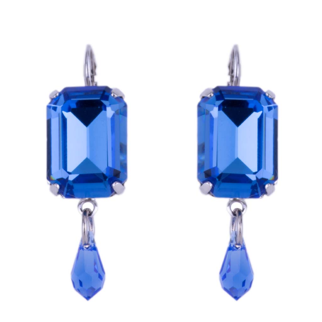 Extra Luxurious Emerald Cut Leverback Earrings With Briolette in "Electric Blue" *Custom*