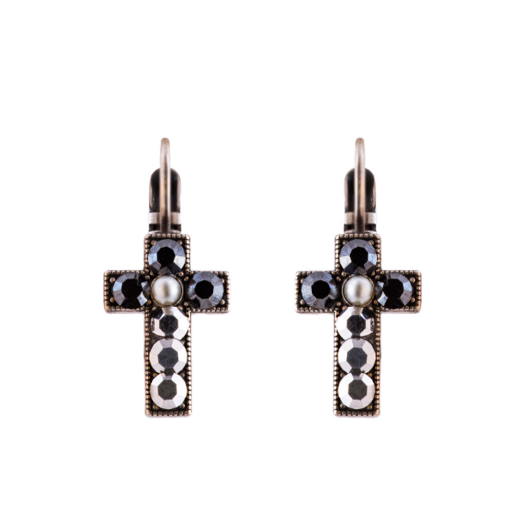 Petite Cross Leverback Earrings in "Rocky Road" *Preorder*