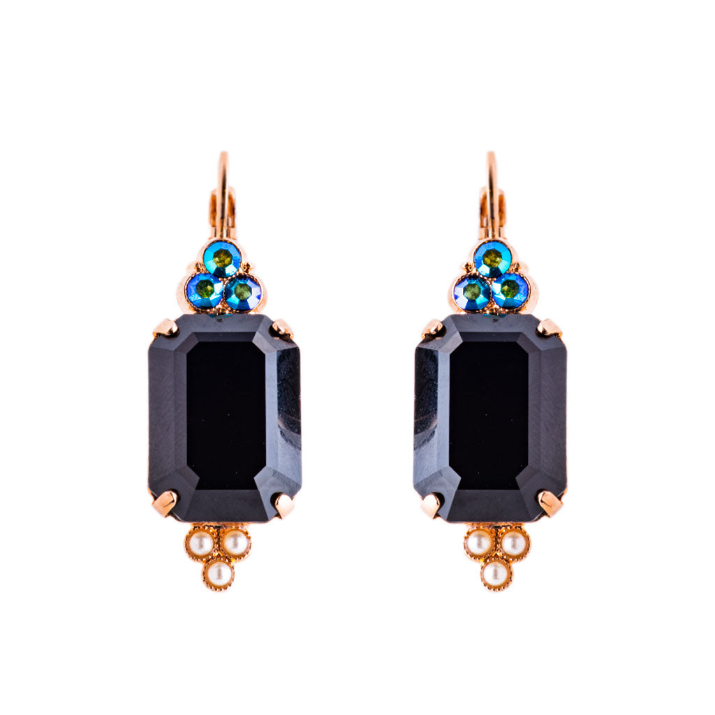 Extra Luxurious Emerald Cut with Trio Stone Cluster Leverback Earrings in "Rocky Road" *Preorder*