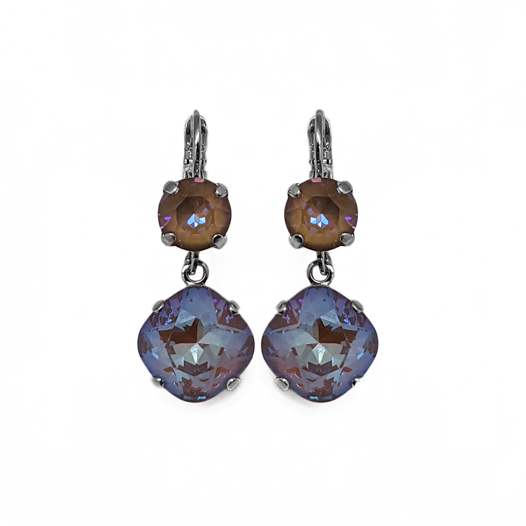 Round and Cushion Cut Leverback Earrings in Sun-Kissed "Twilight" *Custom*