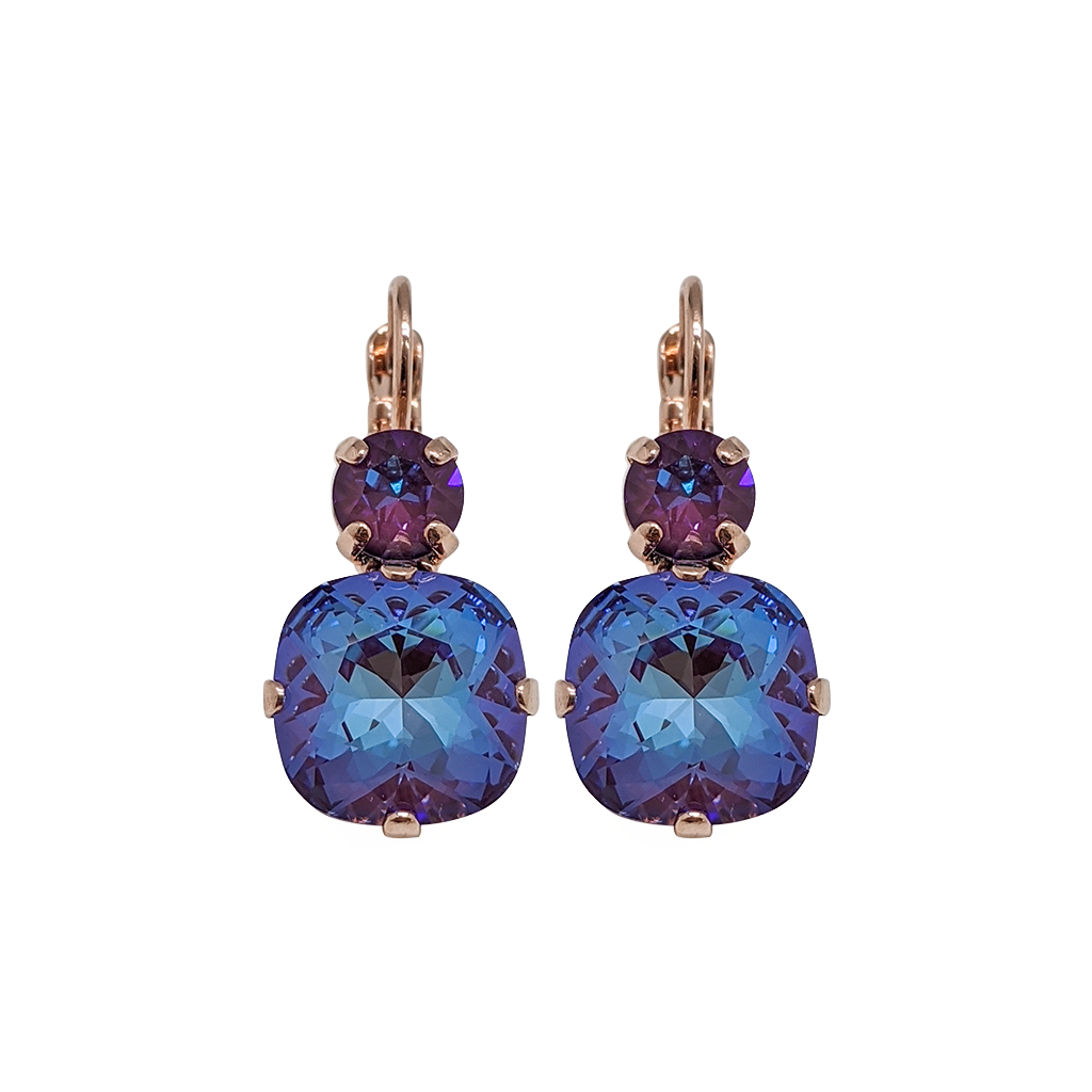 Double Round and Cushion Cut Leverback Earrings in Sun-Kissed "Plum" *Preorder*