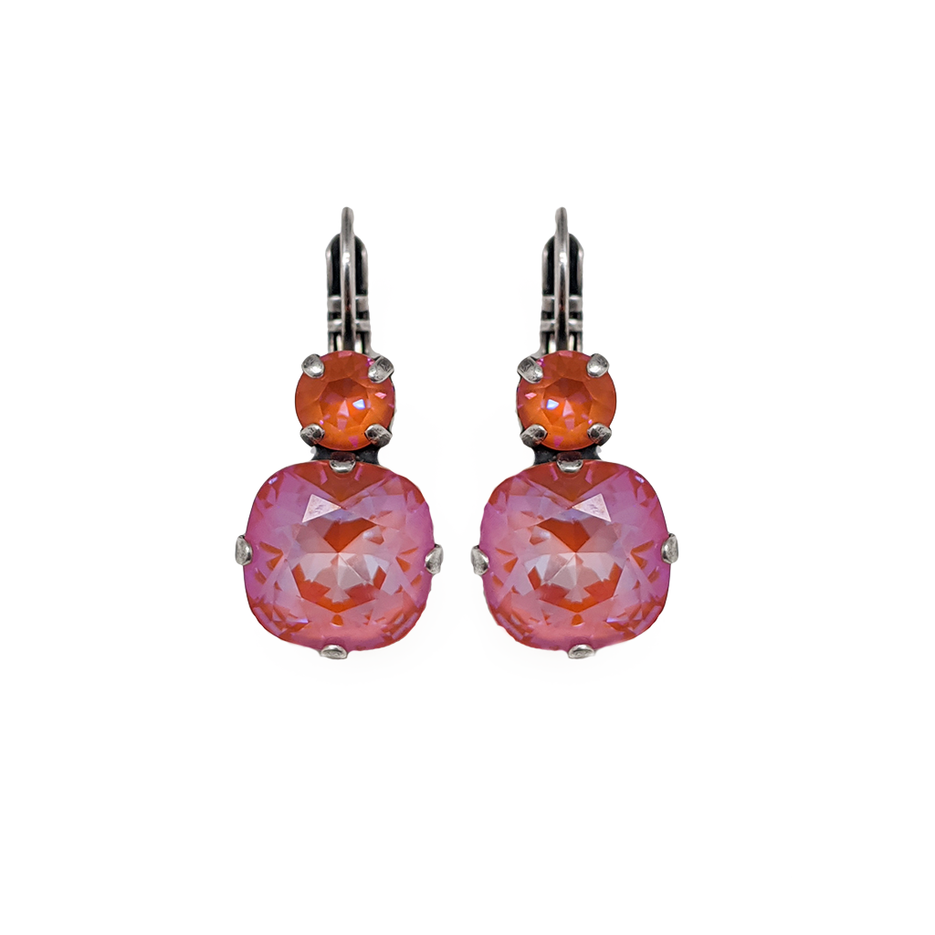 Round and Cushion Cut Leverback Earrings in Sun-Kissed "Sunset" *Custom*