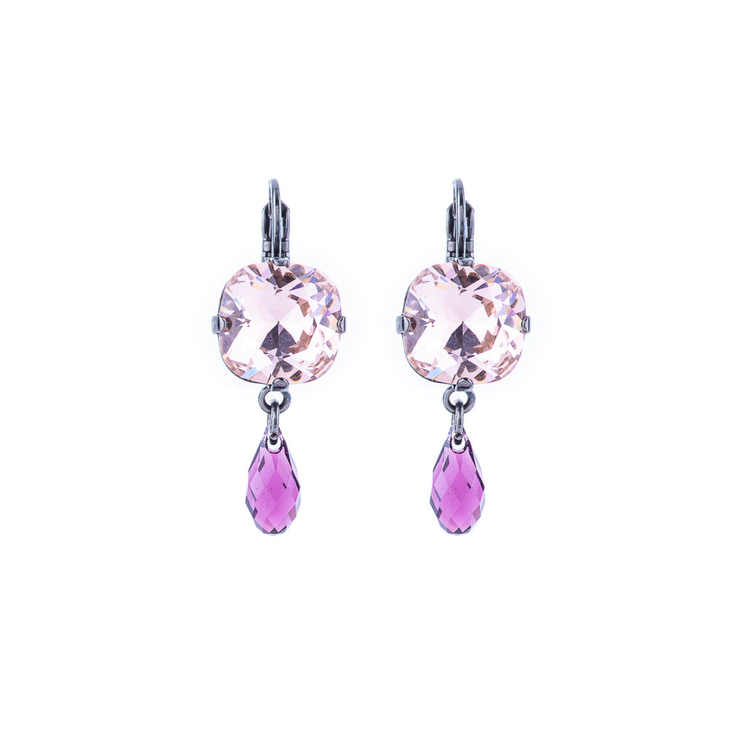Cushion Cut Dangle Leverback Earring in "Wildberry" *Preorder*