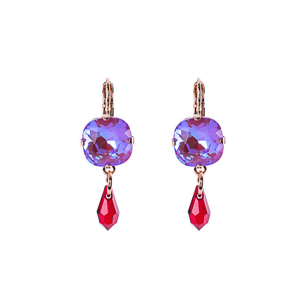 Cushion Cut Dangle Leverback Earring in "Hibiscus" *Preorder*