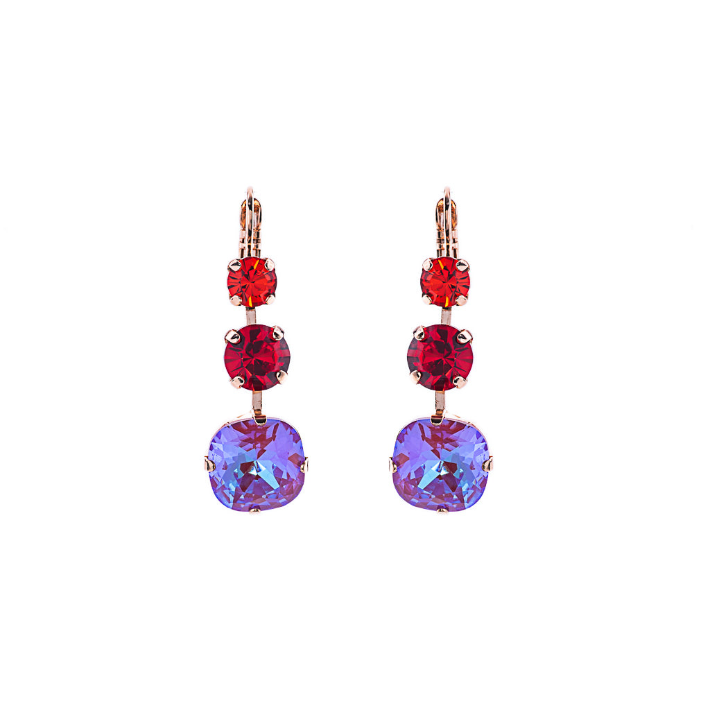 Trio Round and Cushion Cut Leverback Earrings in "Hibiscus" *Preorder*
