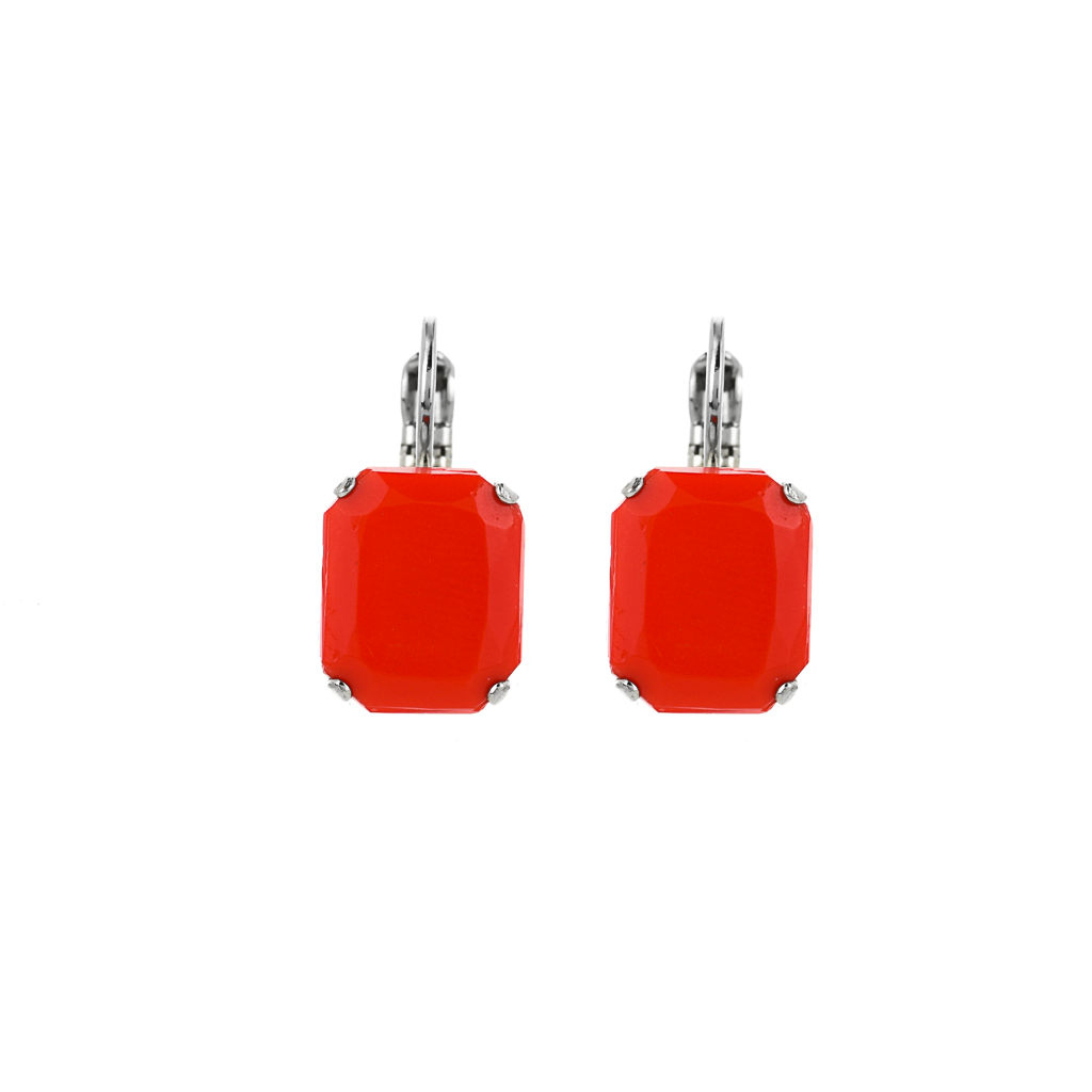 Emerald Cut Leverback Earrings in "Cherry Red" *Preorder*