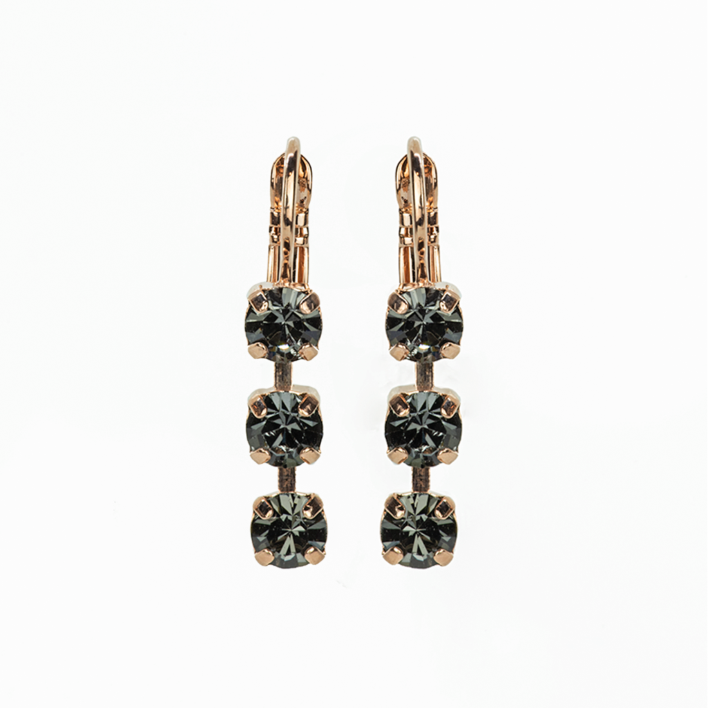 Petite Three Stone Leverback Earrings in "Silver Night" *Preorder*