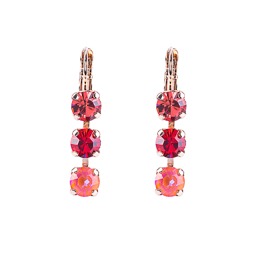 Petite Three Stone Leverback Earrings in "Hibiscus" *Custom*