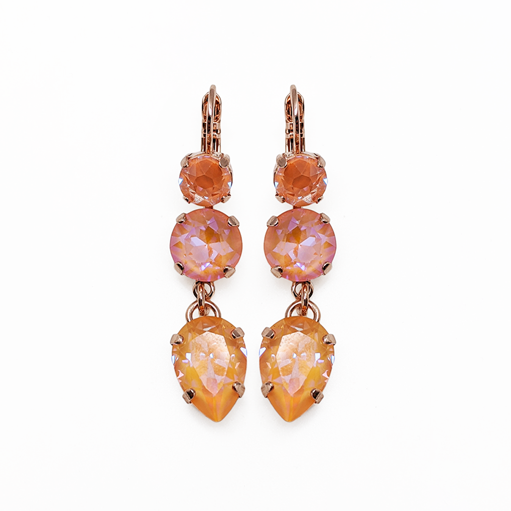 Fun Finds Three Stone Leverback Earrings in Sun-Kissed "Peach" *Preorder*